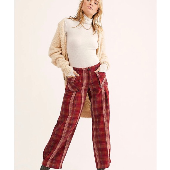 NWT Free People size 0 Birch wide-leg plaid twill - Picture 8 of 8